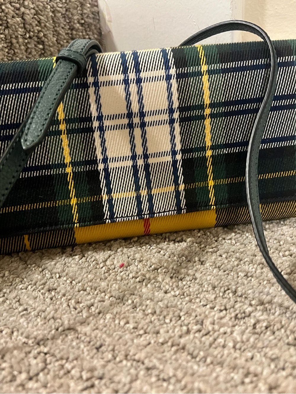 Burberry Plaid Wristlet Clutch in Green, Navy and Yellow